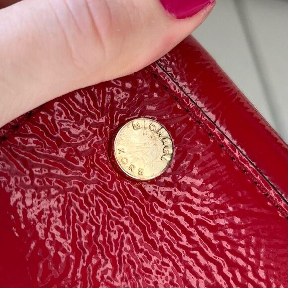 Michael Kors Red Patent Satchel Gold HW, Flip-Lock, MK Charm, 13" - Picture 2 of 10